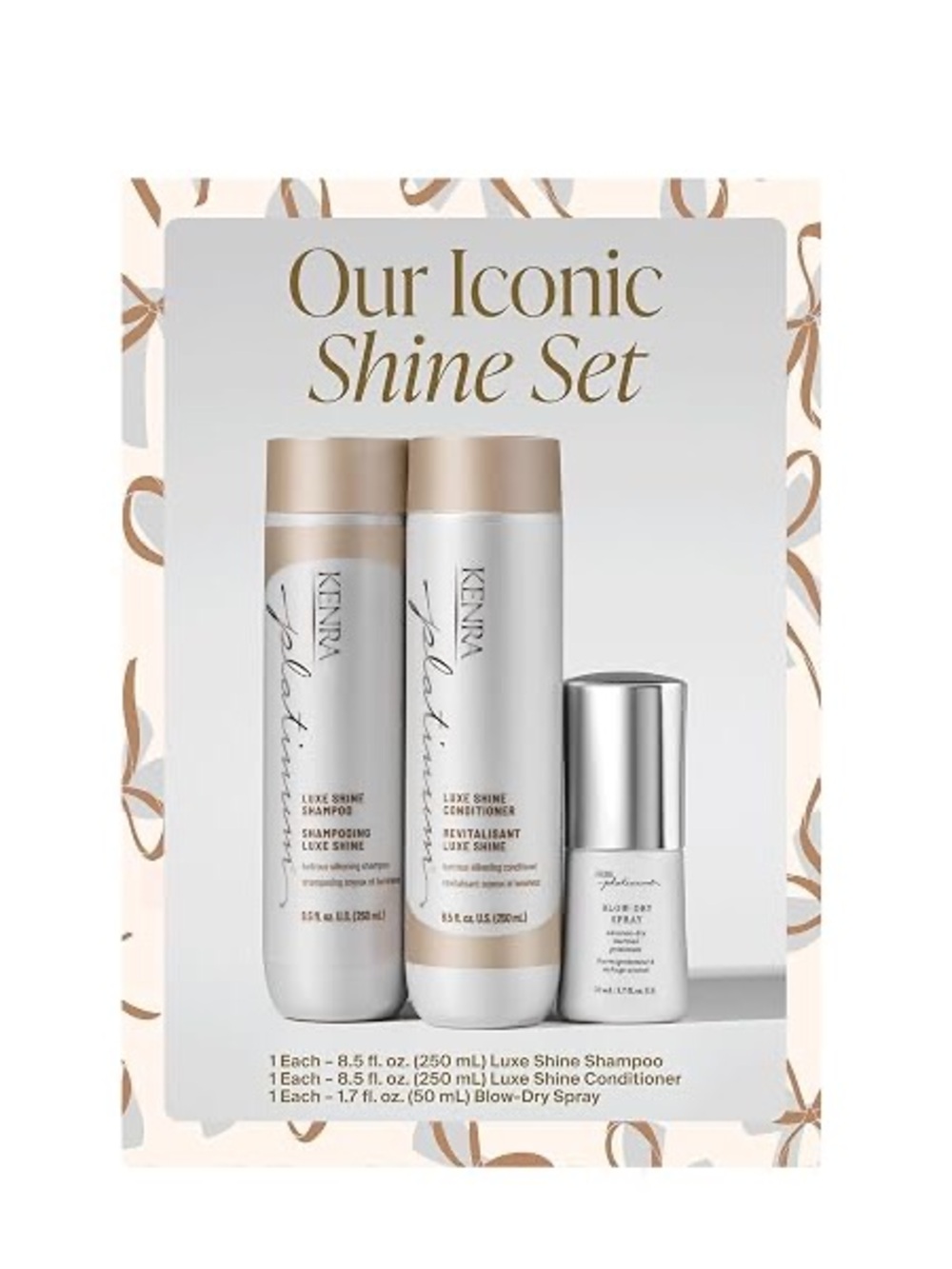 KENRA Hair Care Luxe Iconic Shine Set Shampoo +Conditioner + Blow Dry Spray.